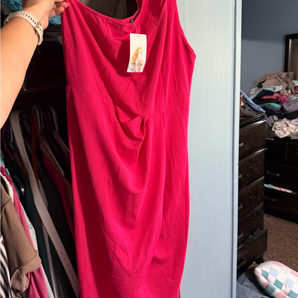 Pink Sheath Midi Dress with Scoop Neck for Cocktail